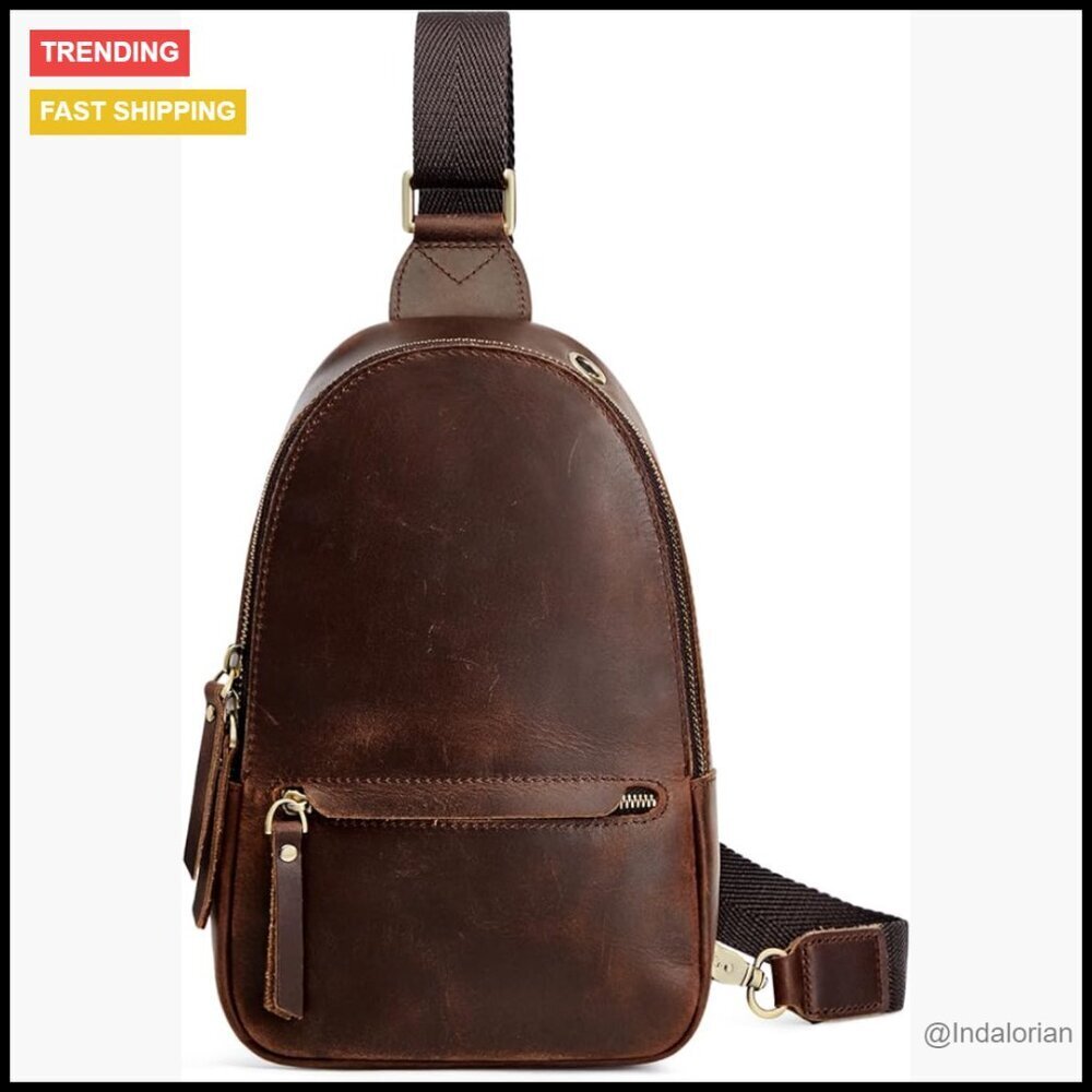 Leather Sling Bag RFID Blocking Anti Theft Crossbody Fanny Pack Vintage Style